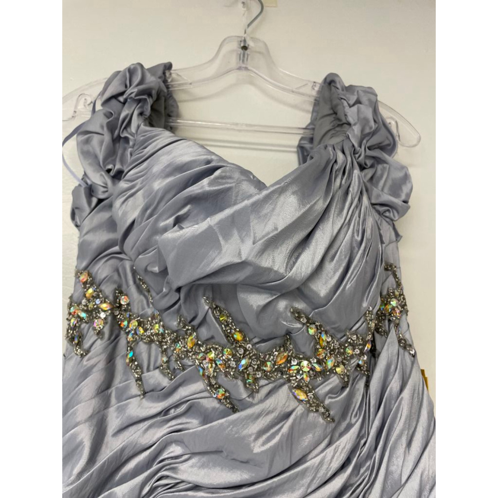NWT Women's Bellezza by Savoy's Silver Off Shoulder Gown Size 14